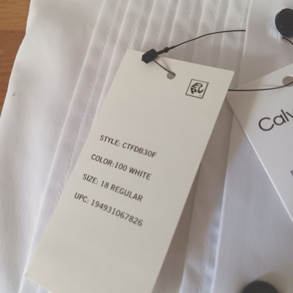 Calvin Klein Tuxedo Shirt Boys 18 White New Slim Fit Stretch Pleated CTFDB30F - Picture 5 of 5